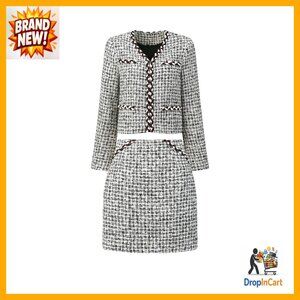 Plaid Tweed Suit Set Short Blazer Skirt Elegant Business Casual Office Wear